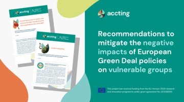 Picture / banner presenting a few samples of reccomendations to mitigate the negative impacts of European Freen Deal policies on vulnerable groups