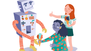 A robot offering ice creams A robot offering ice creams