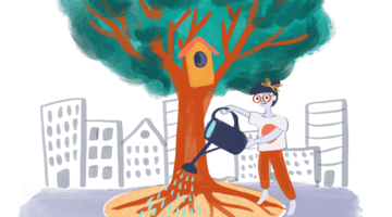 A person watering a tree A person watering a tree