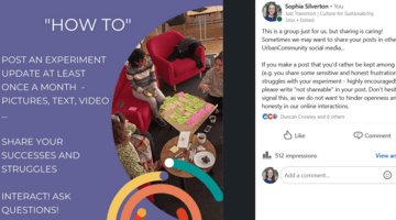 A screenshot of the LinkedIn post which explains posting rules in the closed group for UrbanCOmmunity experimenters