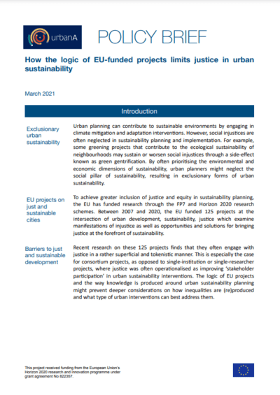 How the logic of EU-funded projects limits justice in urban sustainability