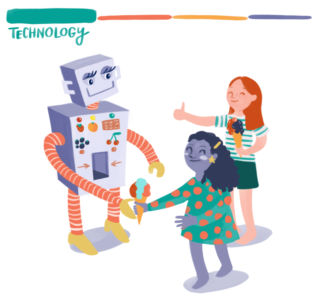 A robot offering ice creams A robot offering ice creams