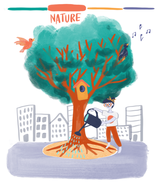 A person watering a tree A person watering a tree