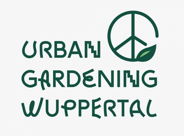 Urban Gardening Wuppertal with logo - a green peace sign sprouting a leaf